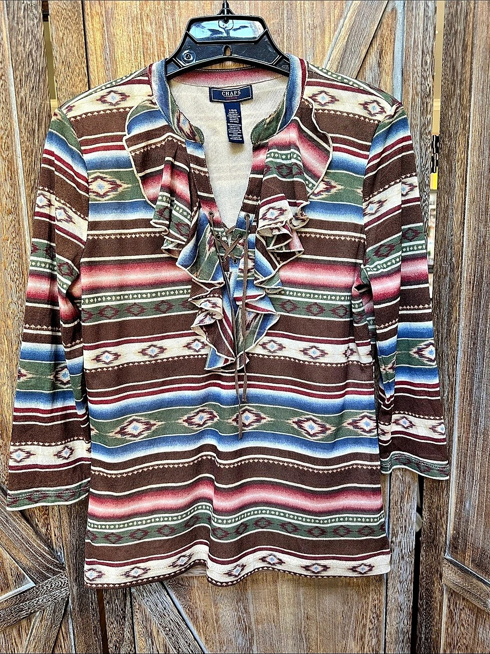 Chaps Southwestern Lace-Up Ruffle Blouse